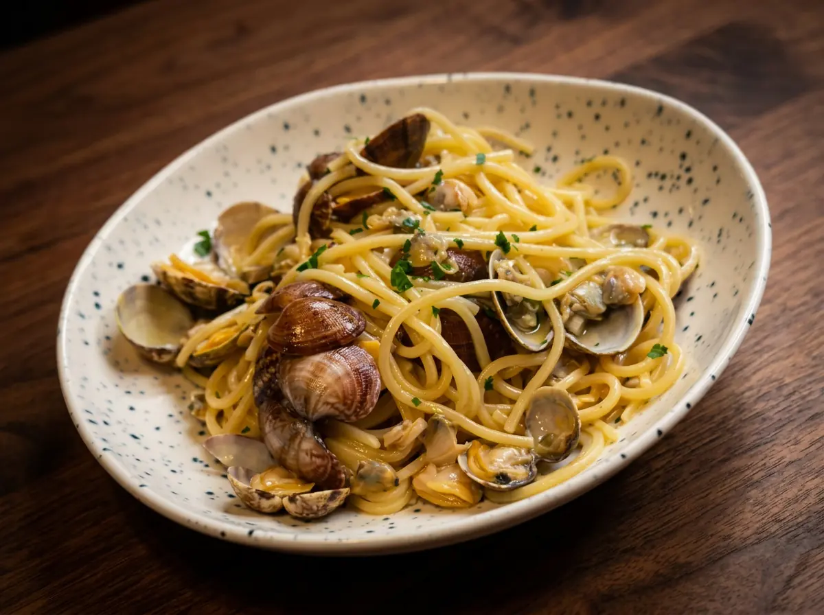 Spaghetti alle vongole del Ristò Italia con vongole veraci, prezzemolo e olio extravergine